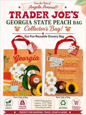 Trader Joe's Georgia The Peach State - Eco Reusable Tote Bag with Red Handles 🍑